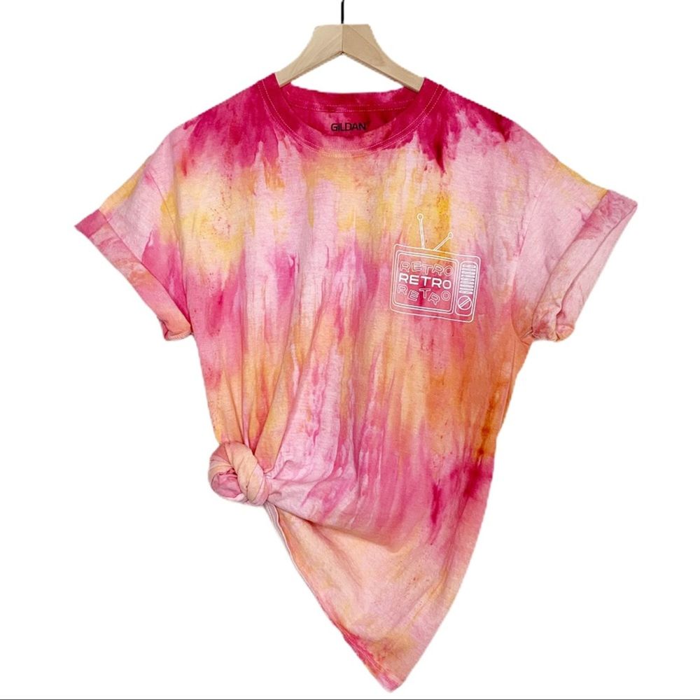 T-SHIRT Tie Dye Pink Yellow Retro TV Size L